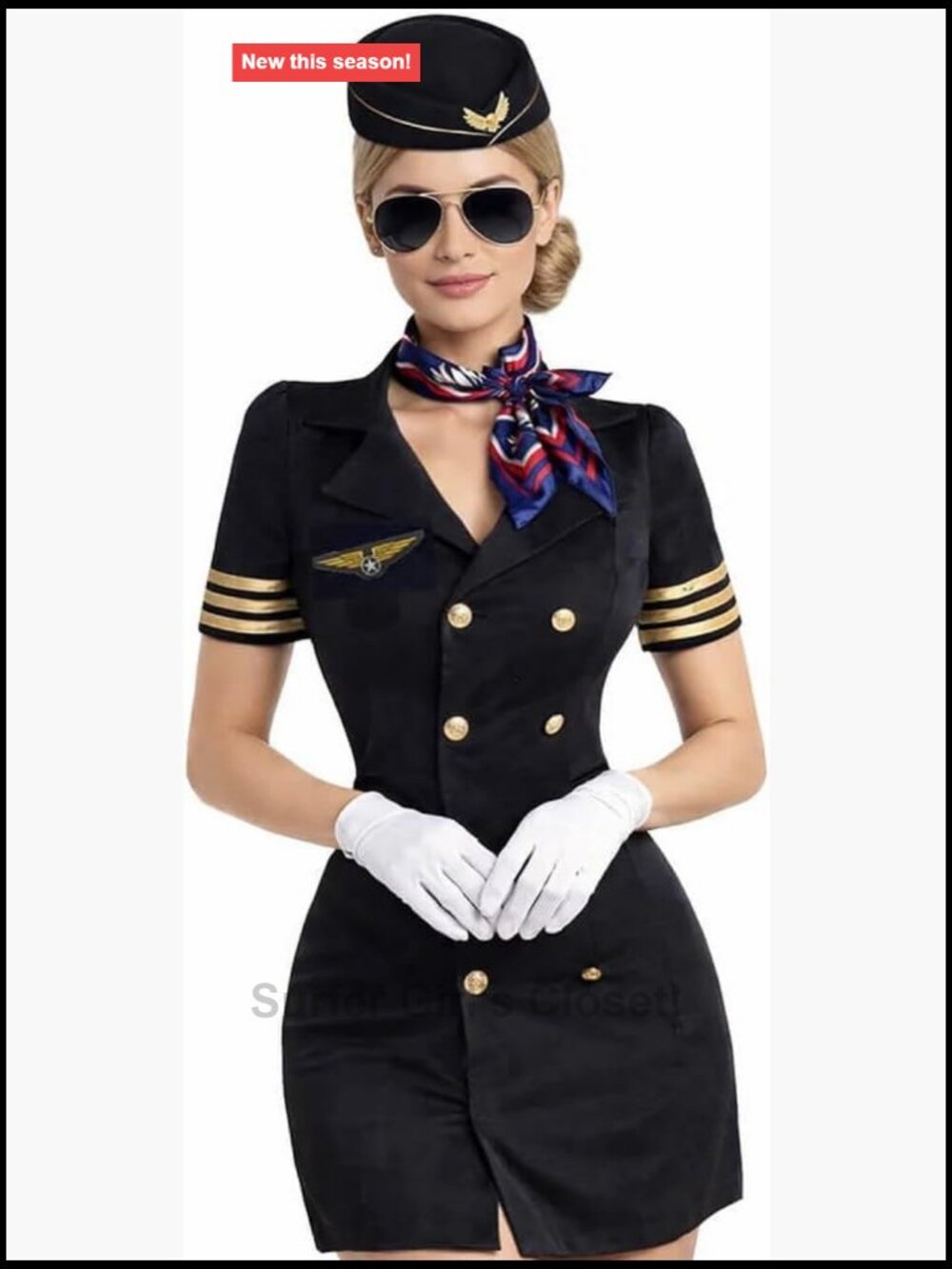 Flight Attendant Costume Set with Accessories, Polyester, Halloween Party
